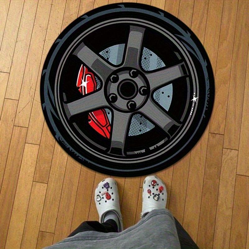 

Premium Car Wheel Round Rug Set Realistic Rim Print NonSlip Floor Mats for Game Room Garage Man Cave Car Enthusiast Home Decor 80cm x 80cm