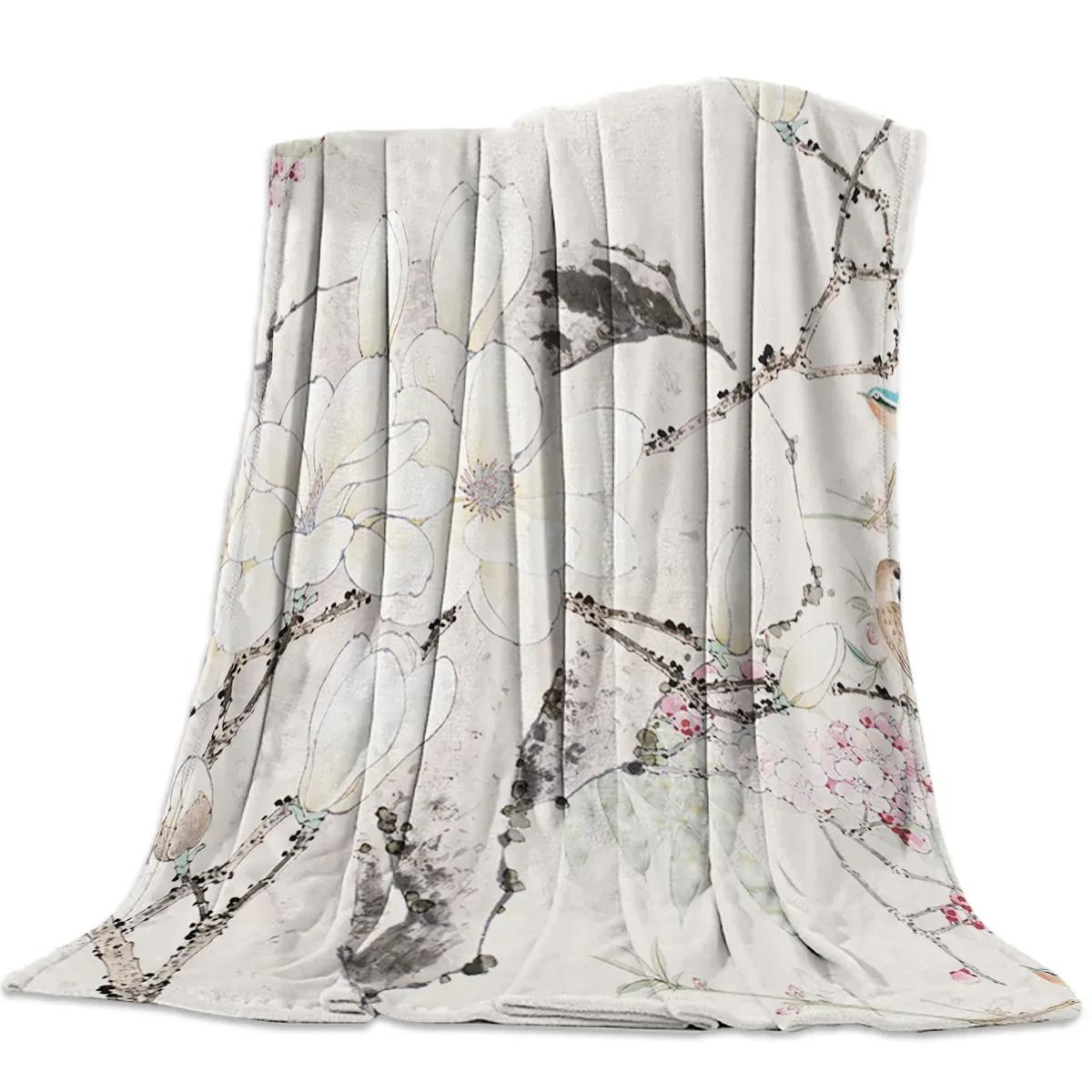 

Flower Hummingbird Flannel Fleece Bed Blanket Bedspread Coverlet Bed Cover Soft Lightweight Warm Cozy Throw Blankets Queen Size 75x90cm