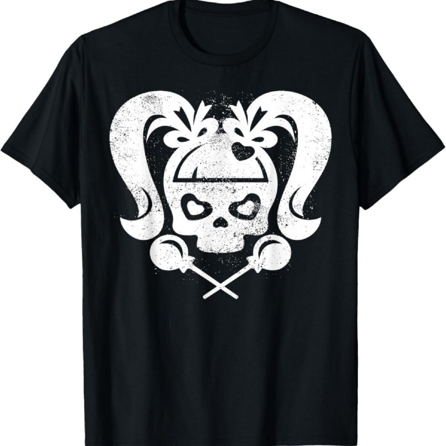 

Cute Skull With Pigtails, Bangs, Bows, Hearts And Lollipops T-Shirt XXXXXL різнокольоровий