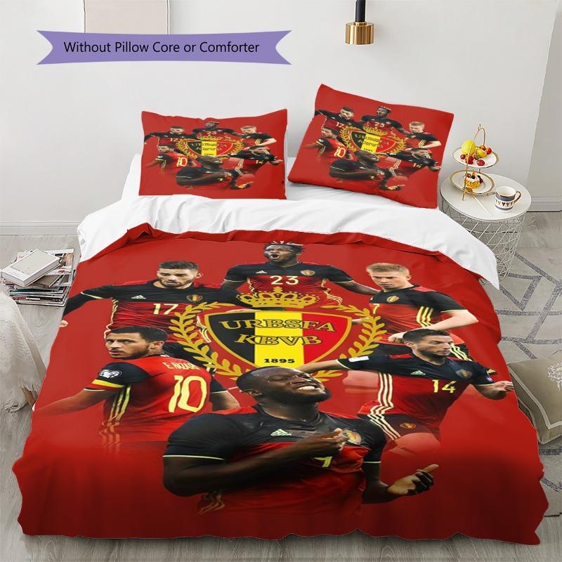 Belgium National Football Team Star Players Crest Print 3 Pieces Duvet Cover Set Red Devils Soccer Bedding Bedroom Decor Without Pillow Core Comforter