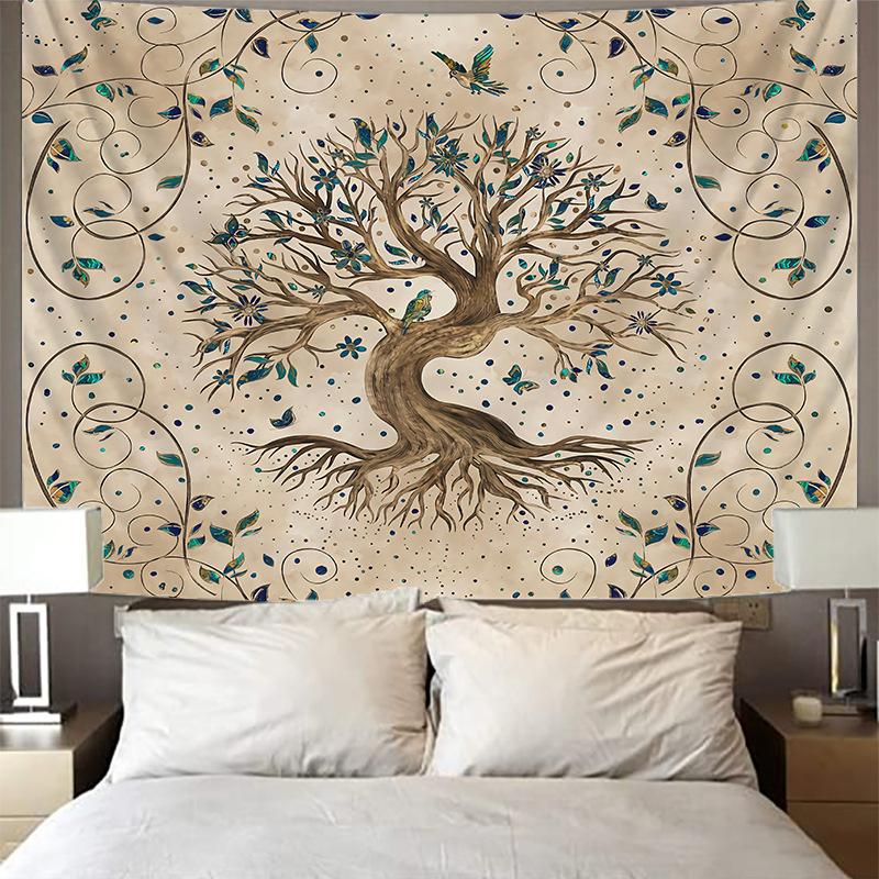 Mysterious Tree of Life Mushroom Forest Tapestry Wall Hanging Fairy Tale Bohemian Psychedelic Home Dormitory Dream Decor Sun