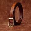Fine Women's Belt Italian Retro Fashion All-Matching Decorative Genuine Cattlehide Leather Surface Pressure Crocodile Pattern Belt for Women