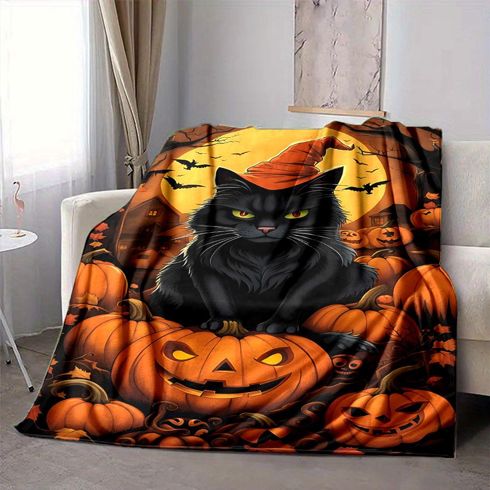 1pc Halloween Cat Blanket Lightweight Blanket Throw Blanket For Sofa, Bed, Travel, Camping, Livingroom, Office, Couch, Chair Yy251010020