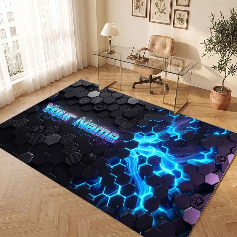 Abstract Geometric Theme Crystal Velvet Floor Rug Personalized Custom Name Text Warm Carpet Home Decoration