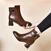 Soft Leather Thick Heel New Autumn and Winter Temperament Pointed Mother Boots Low Heel Women's Martin Boots Women's Shoes