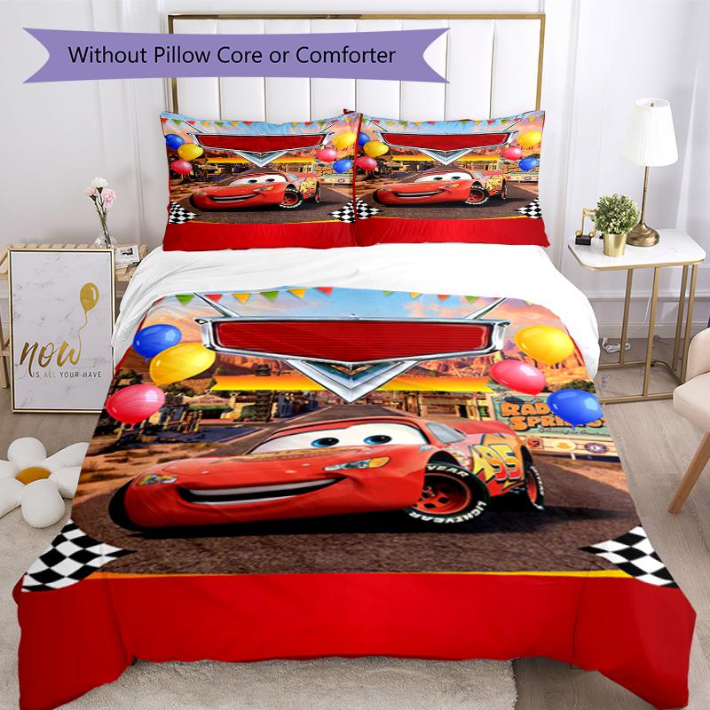3pcs Cars Bedding Set Duvet Cover Closure Includes 1 Duvet Cover & 2 Pillowcases, Soft and Comfortable for All Seasons.
