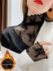 Trending Black Lace Base Layer Shirt - Autumn/Winter Plus Velvet Mesh Top for Layering with Sweaters