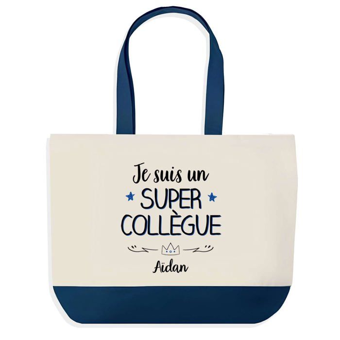 Sac shopping - PLANETEE - Aïdan Super Collègue Départ Cadeau Anniversaire Noël - Bleu - Coton - 40x45 cm
