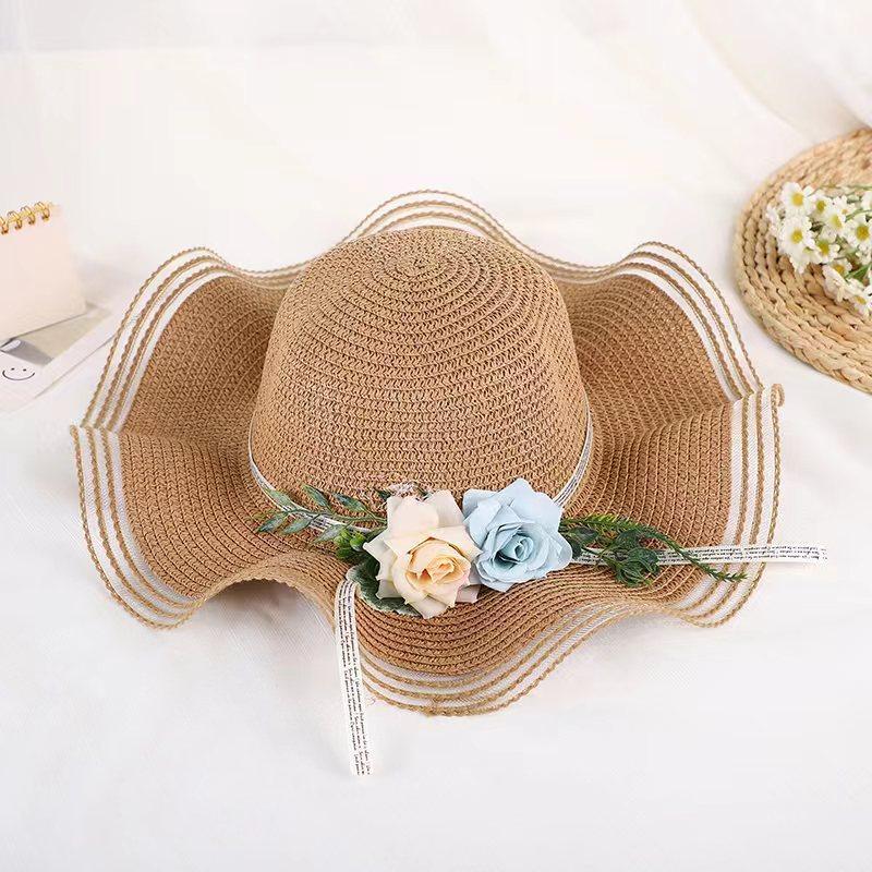 Summer sunshade and sun protection versatile big-brimmed straw hat female imitation flower travel vacation beach sun hat