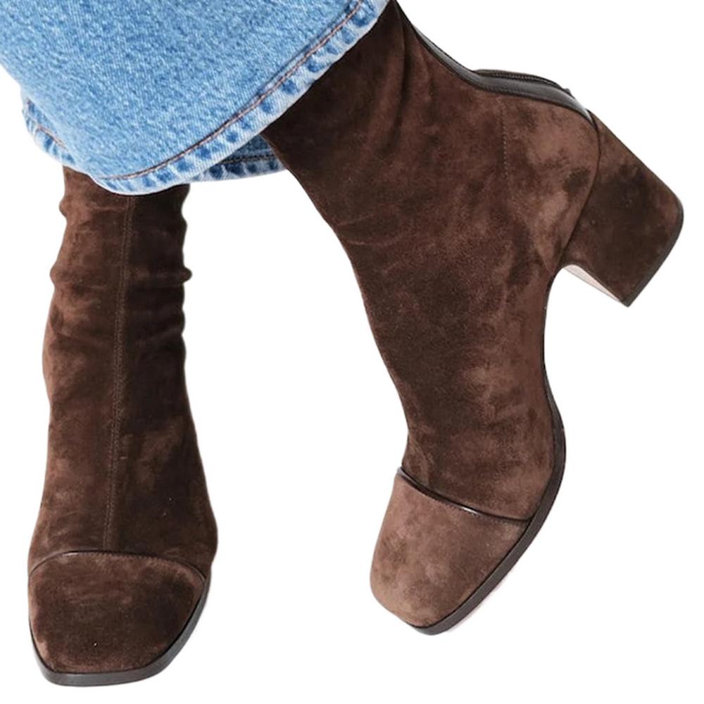 New Women's Ankle Boots,Flock Suede Short Botas,Winter Shoes,British Style,Square Toe,Back Zip,Leopard,Purple,Dropship