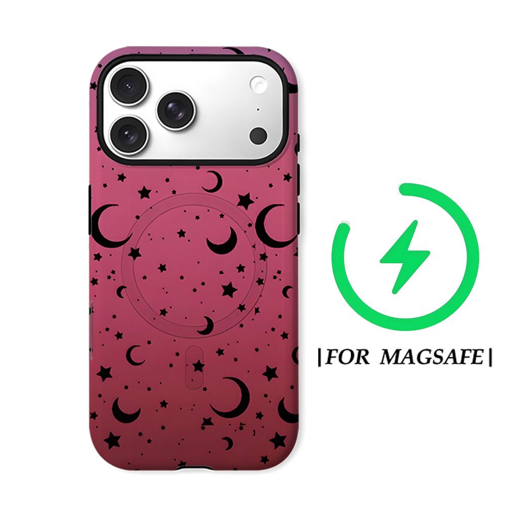 Pink Moon and Stars Phone Case for IPhone 17AIR 16E 16 15 14 13 12 11 17 Pro Max Plus Double-layer Back Cover