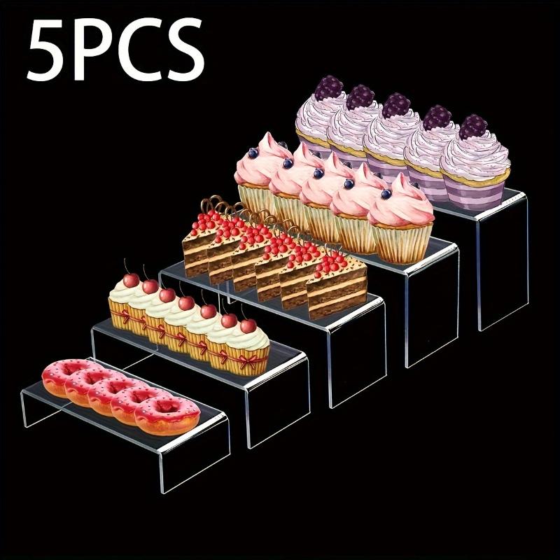 

5pcs Acrylic U-Shaped Step Display Stands Clear Tiered Cupcake Pastry Riser Jewelry Display Riser Shelf Showcase Figure Display