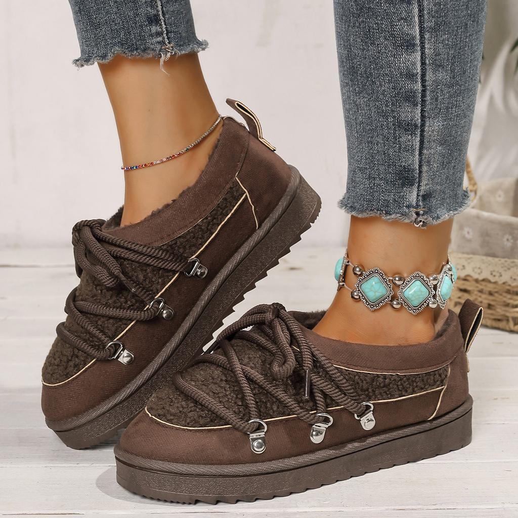 Fashion Winter Lace-up Comfortable Large-size Snow Boots Fashionable New Round Toe Thick Sole Non-slip Casual Walking Boots for Women