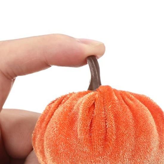 16 Pcs Artificial Velvet Pumpkins Small Foam Faux Flocked Pumpkin Tabletop Centerpiece for Fall Thanksgiving Halloween Harvest Home Table Decor