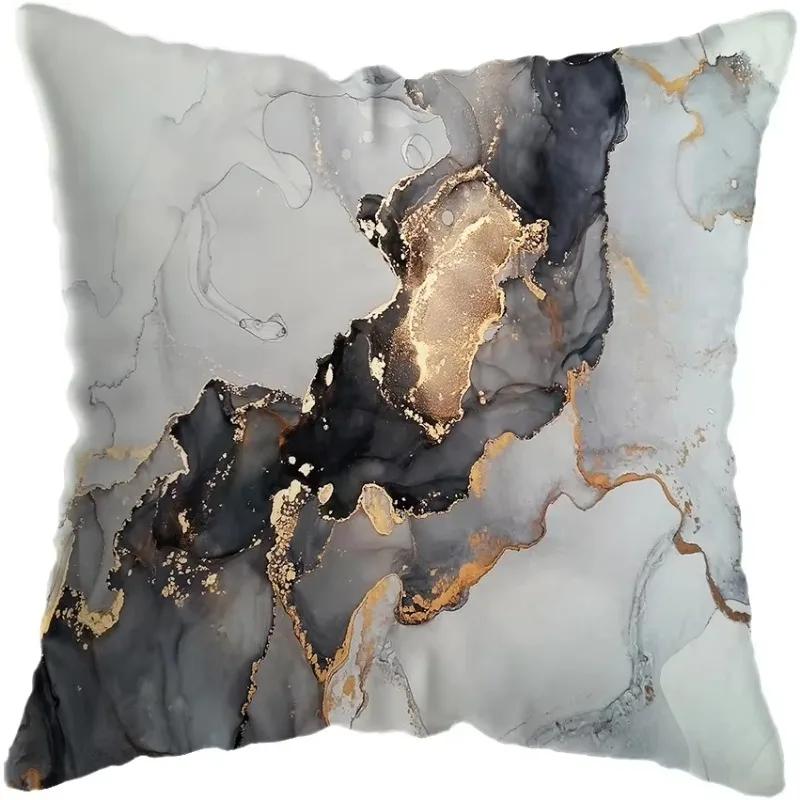 Modern Abstract Gold Foil Lines Printing Bay Decor Pillow Abstract Marble Cushion Cover Home Hotel Sofa Bed Cushion Cover