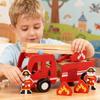 Wooden Fire Truck Model with Folding Ladder – Educational Building Blocks for Boys Ages 3-6