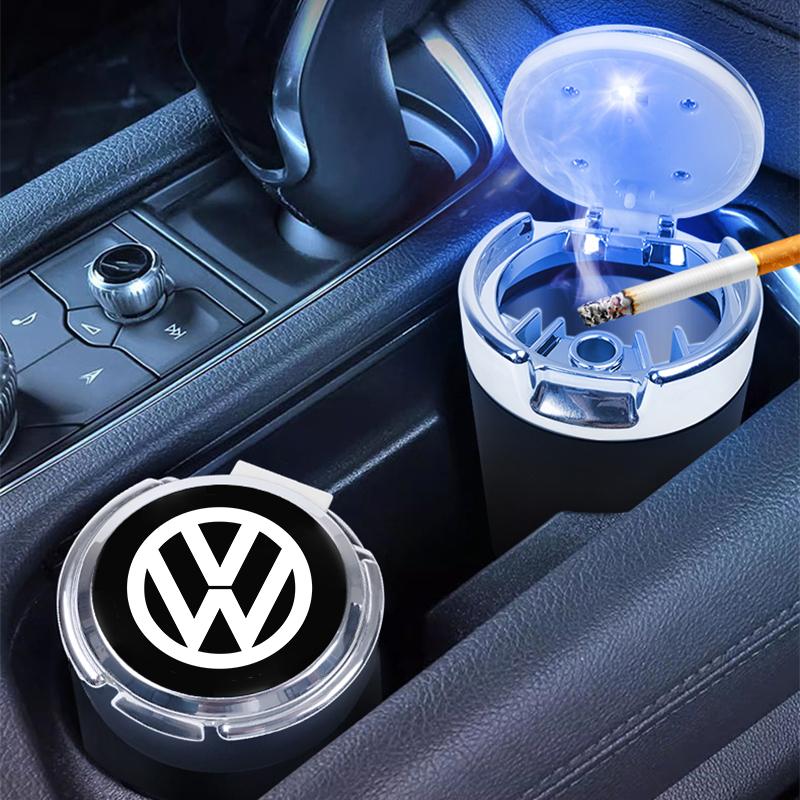 Car Emblem LED Ashtray Portable Smoke Ashes Holder For Volkswagen VW Scirocco Golf Amarok T5 Phaeton T-Cross Teramont ID3 Tiguan