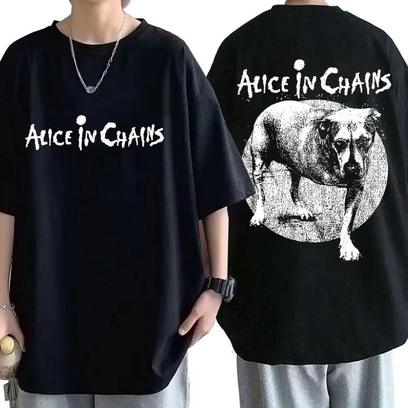 Unisexs And Unisexs Casual Cotton Tshirt Unisexs Retro Tshirt Rock Band Alice In Chains Doublesided Pattern Tshirt Summer