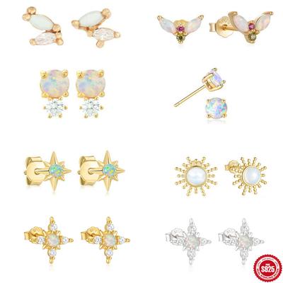 Die importierten Opal-Ohrstecker aus S925-Sterlingsilber sind kleine, frische, kleine und süße Ohrstecker mit Pferdeaugen-Sonnendiamant und Ohrringen.