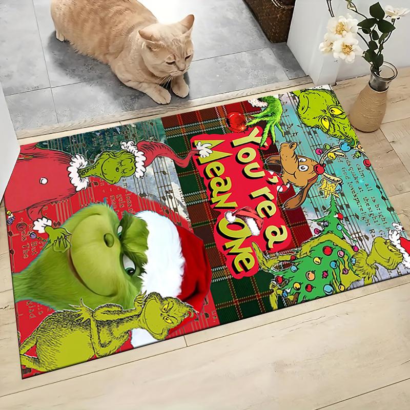 Grinch Christmas Poster Carpet Rug Soft Washable Antislip Home Living Room Sofa Mats Personalized Christmas Rug