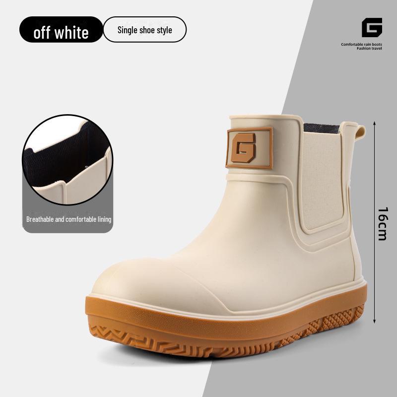 Men's Stylish Non-Slip Waterproof Short Rain Boots with Thick Velvet Lining