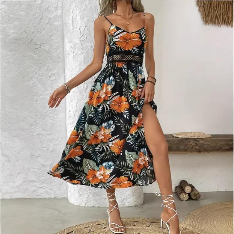 European and American summer fashion French sexy suspender print dress