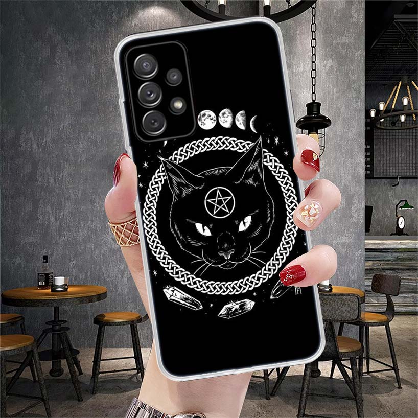Witch And Cat Colorful Cute Phone Case For Samsung Galaxy A12 A22 A32 A52 A72 A02S A51 A50S A71 A70 A31 A20S Note 20 Ultra S10 A