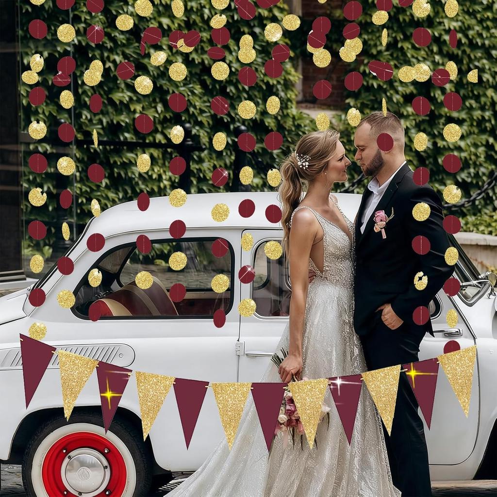 Maroon Gold Graduation Decorations 2026/Burgundy Gold Birthday Decorations Triangle Bunting Banner Burgundy Wedding Fall Bridal Shower/USC Graduation