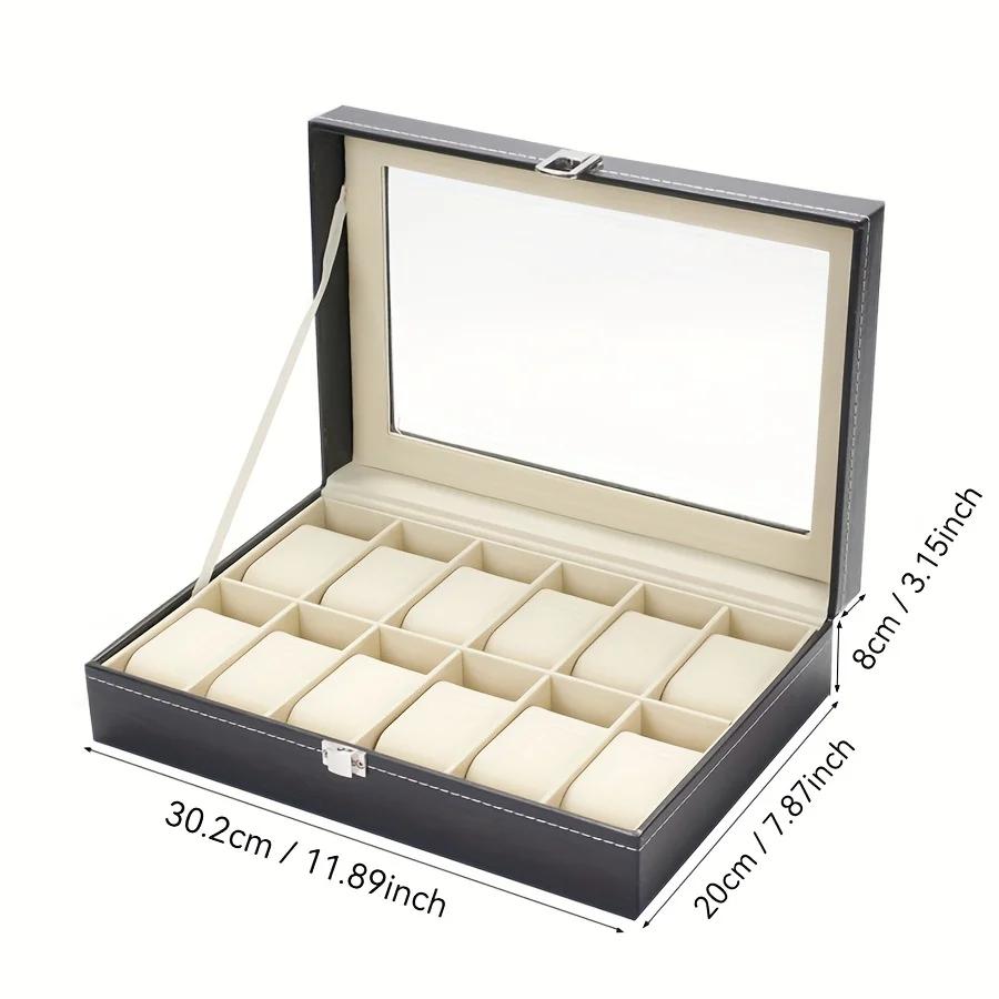 1pc Watch Organizer - 12-Slot Display Case with Lock & Removable Pillows | Synthetic Leather Storage for Men/Gifts/Travel