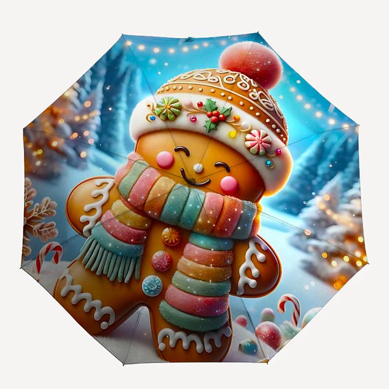 Gingerbread Man Themed Travel Umbrella-8 Ribs Automatic Opening and Closing, Portable Folding Design, Compact and Stylish Umbrella Suitable