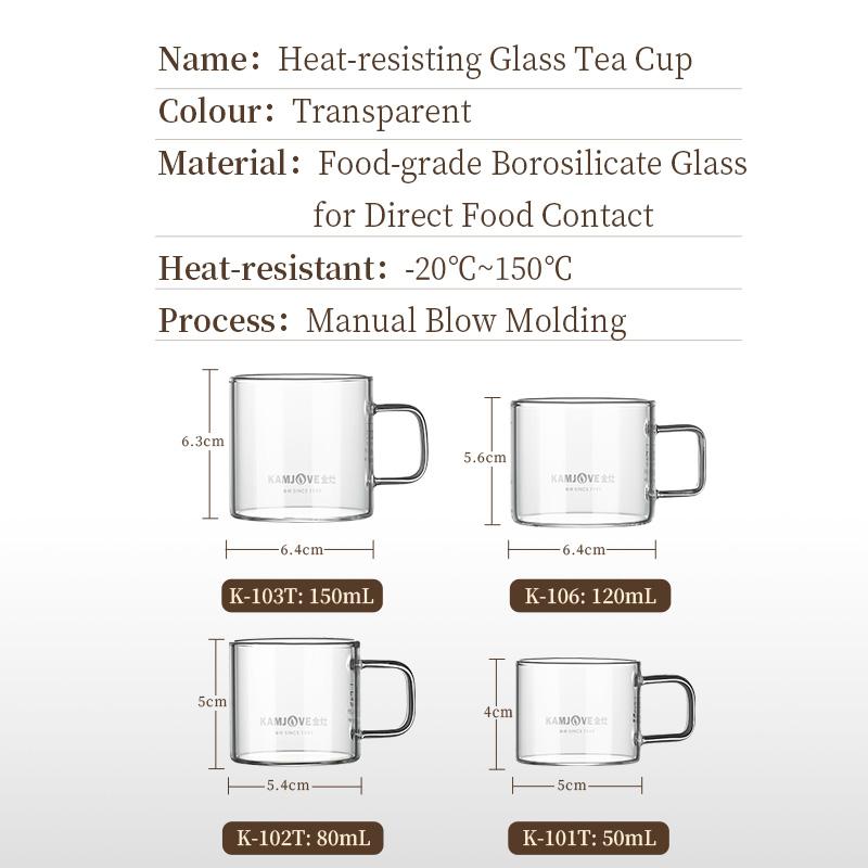 KAMJOVE Teacup 50/80/120/150ml Handle Transparent Glass Teacup Heat resistant Glass Water Cup Small Flower Teacup