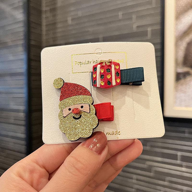 Kids' Festive Santa Claus Candy Hair Clips - Cute Princess Cartoon Hairpins for Holiday Performances