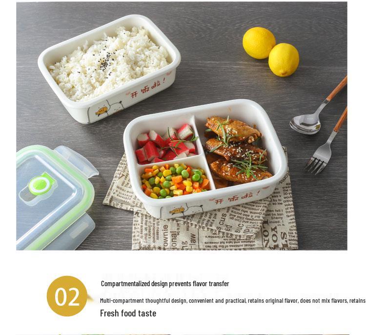 Microwaveable Ceramic Bento Box with Two or Three Compartments, Perfect for Students and Office Workers.