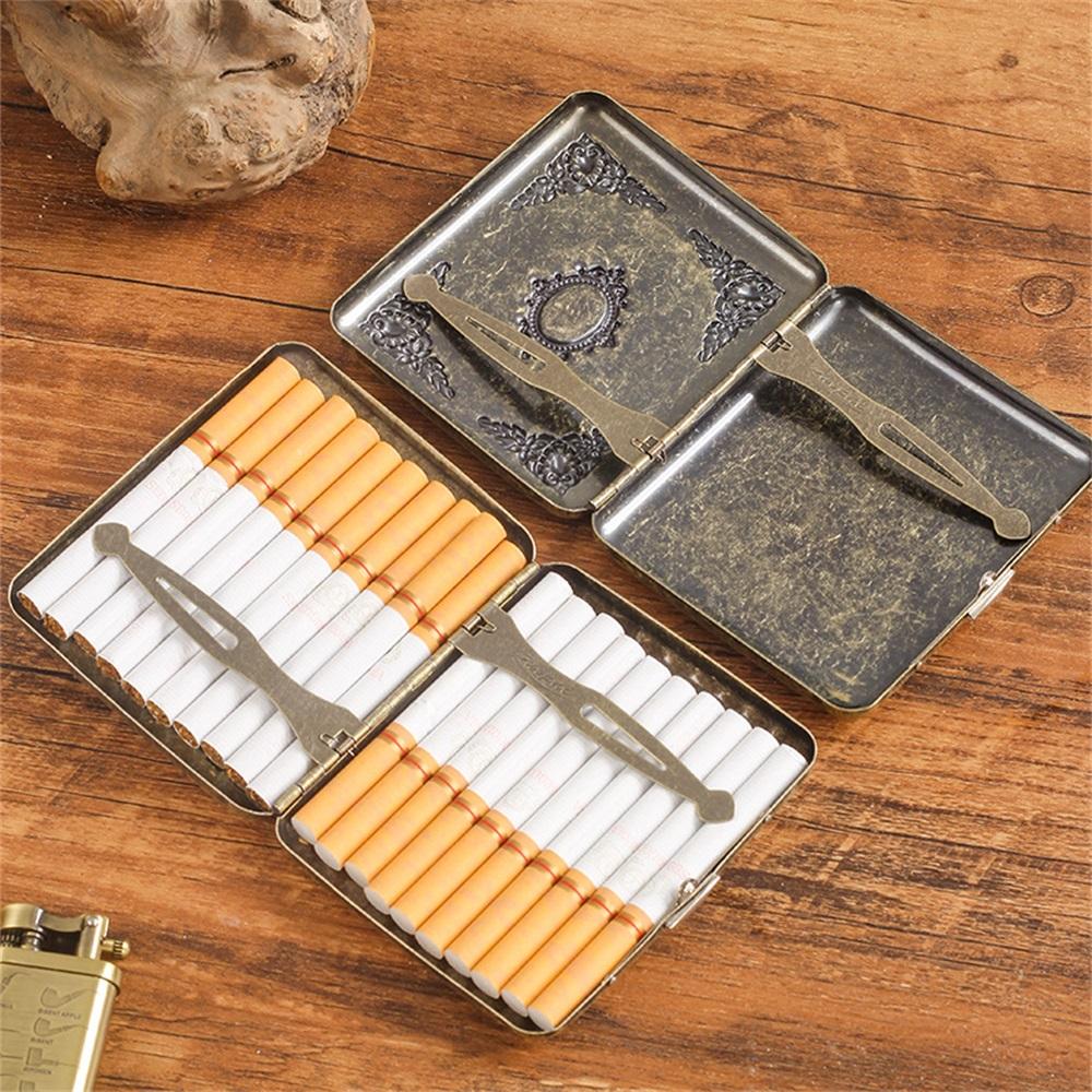 Vintage Metal Cigarette Case Box with Double Sided Spring Clip Open Retro Cigarete Case for Regular Cigarettes Men Gifts
