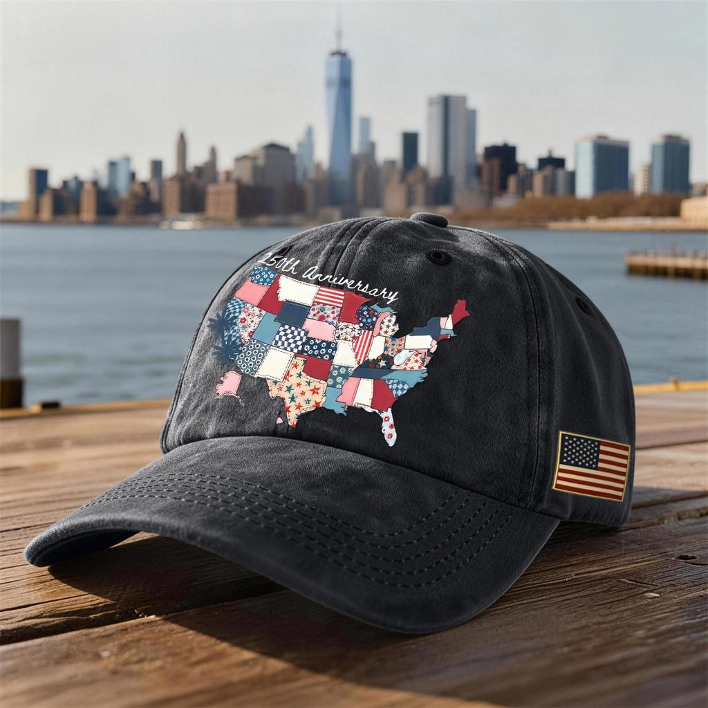 Unisex USA 250th Anniversary Printed Distressed Washed Baseball Cap | Patriotic Vintage Hat For Celebrations