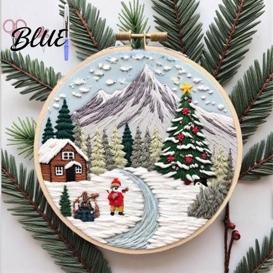 Handmade Christmas Embroidery Set with Santa Claus Landscape Starter Kit Winter Adult Craft Pattern Threads