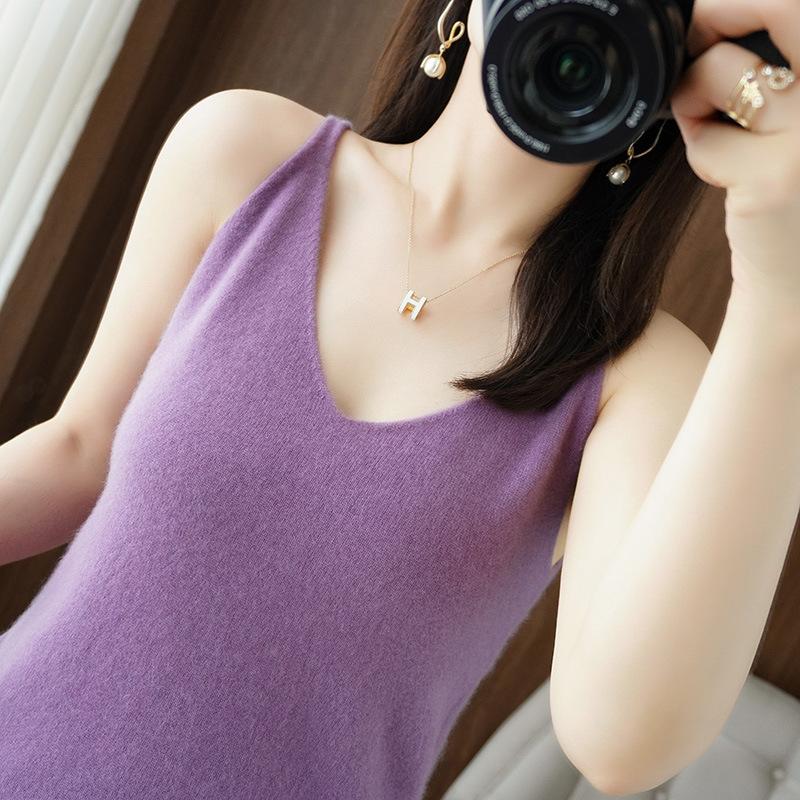 Ранняя весна и лето Новая внутренняя майка Сексуальный свободный топ V-образный вырез Без рукавов Базовая футболка S