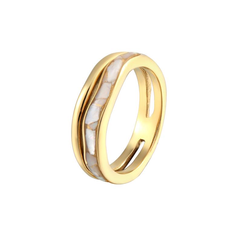 European-American Double-layer Wavy 14K Gold Mother-of-Pearl and Abalone Shell Ring for Women