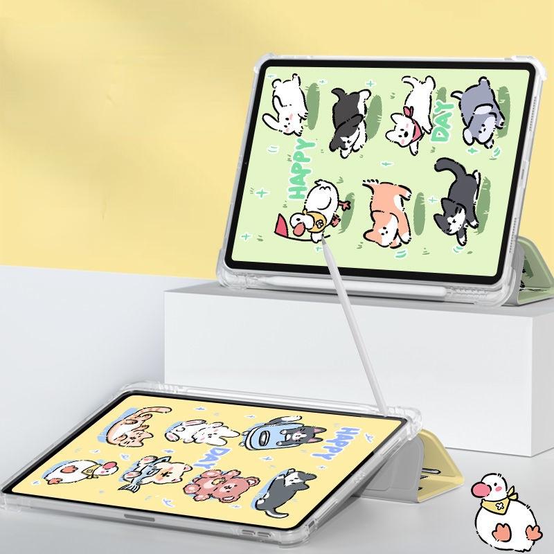 For iPad 2022 Pro 11 Case Cute Case For iPad Case With Pencil Holder Trifold Cute Animal Case 2019 2020 10.2 7/8th 2018 9.7 5/6th with Pencil Holder