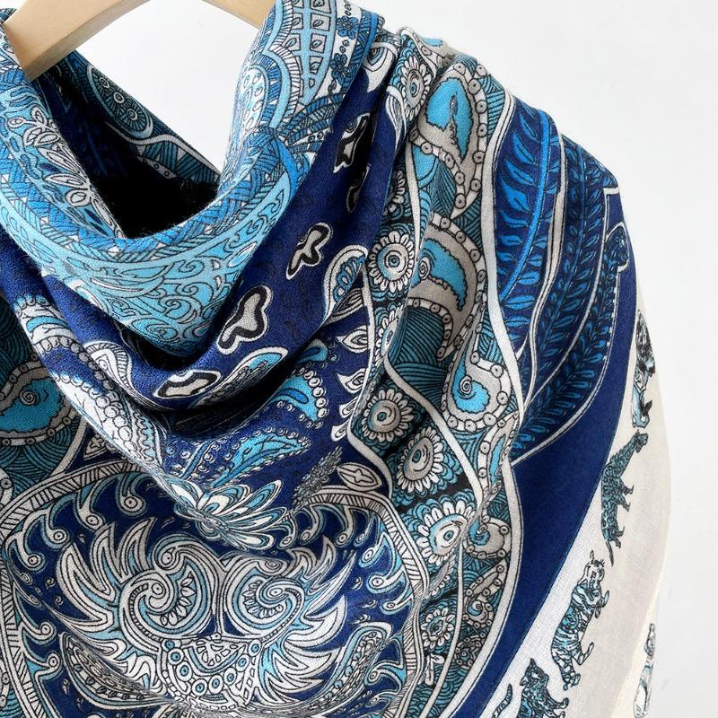New imitation cotton and linen large square scarf blue and white shawl scarf with travel shawl sunscreen silk scarf women