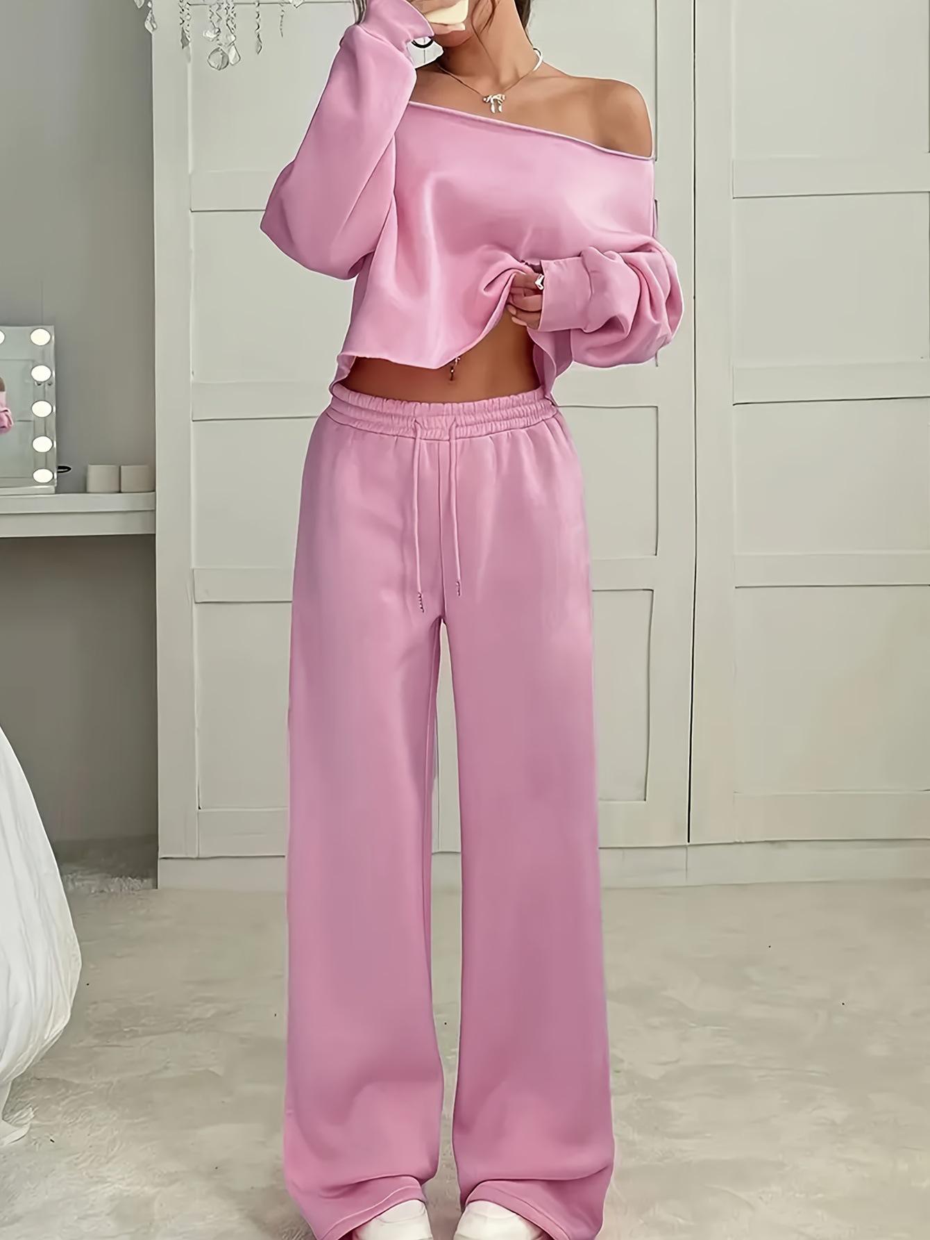 

European & American Women s Autumn/Winter Sexy Fashionable Top & Trousers Set – Warm, Comfortable, and Stylish Homewear Small