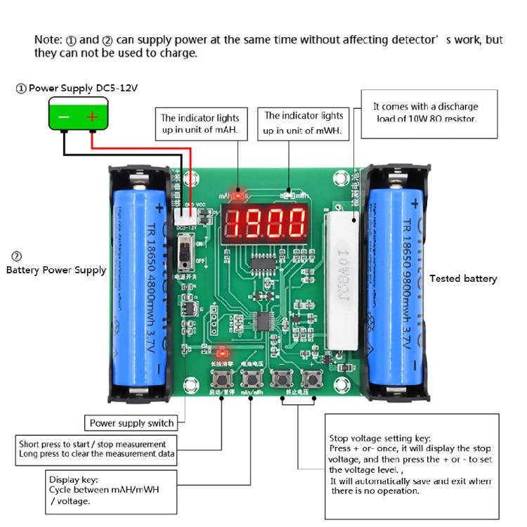 Battery Capacity Tester MAh MWh for 18650 Lithium Battery Cell Power Tester
