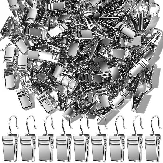 Teenitor 100 Pack Small Curtain Clips Curtain Hooks for Outdoor String Lights, Stainless Steel Clips for Hanging Curtain Hooks for Drapes, Black