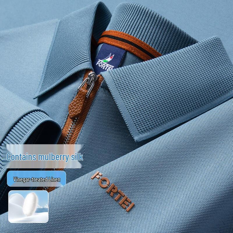 Мужская рубашка-поло FORTEI в стиле business casual, смесовая с шелком, с полумолнией XL