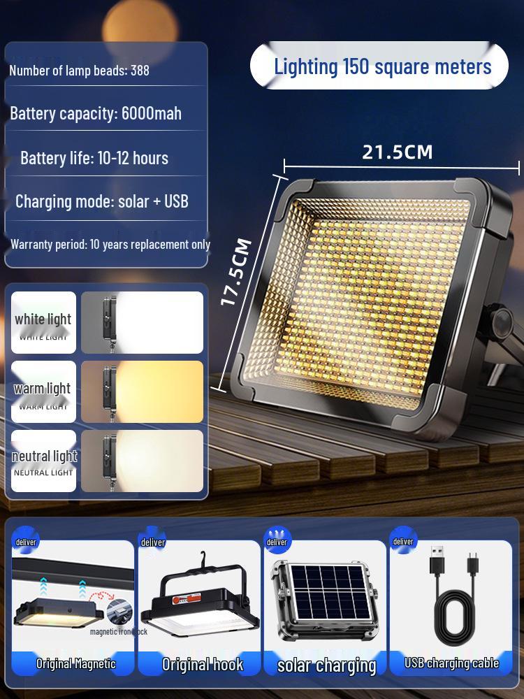 Solar LED Camping Lamp with Mobile Charging - Super Bright Outdoor Lighting for Night Market Stalls