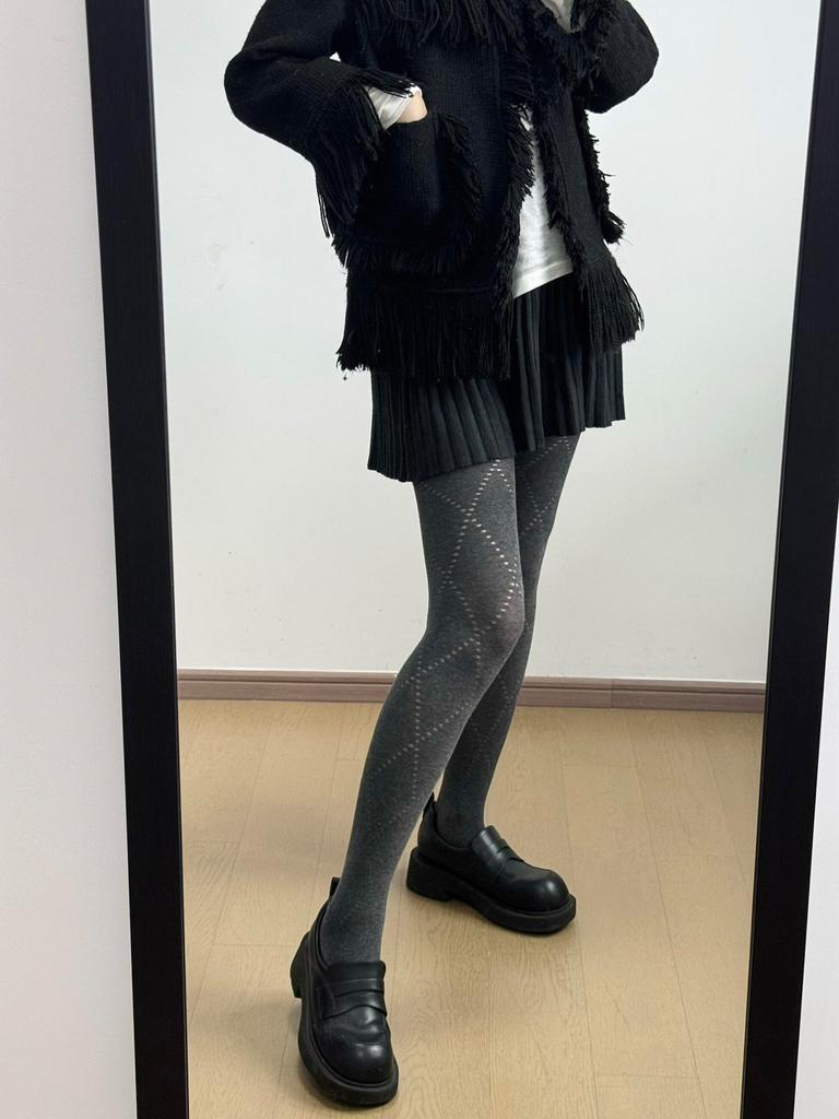 High-End Gray Rhombus Pattern Leggings Pantyhose Autumn And Winter Explosion Micro-Pressure Thin Small Fragrant Pantyhose Beautiful Leg Socks