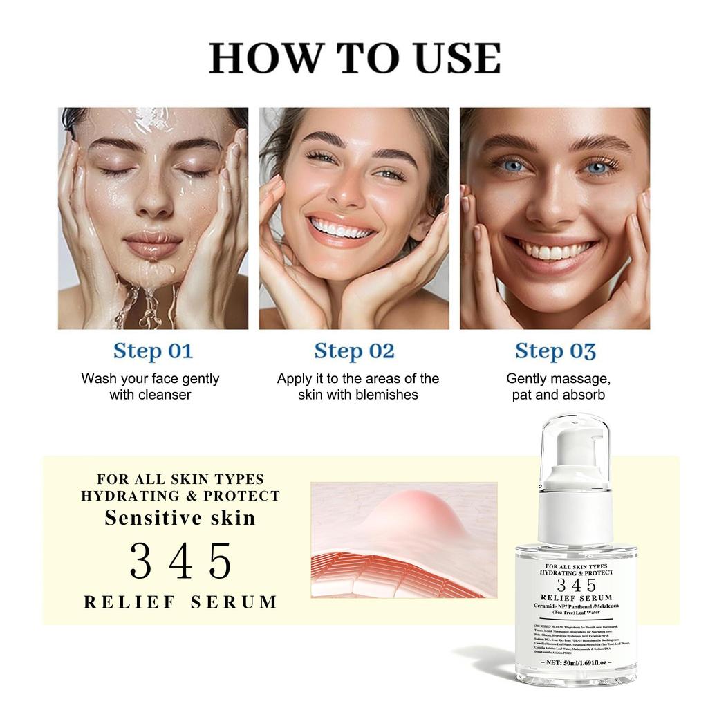 345 Relief Serum-Soothes And Improves Skin Texture-Suitable For Skin Prone To Acne-Improvement Uneven Skin Tone, Dullness-50ml