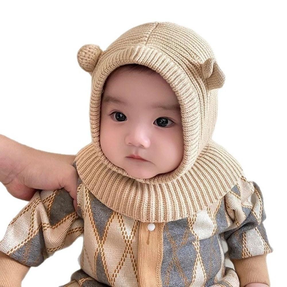 Ear Protection Knit Balaclava Hat Solid Color Warm Woolen Beanie Cute Kids Scarf Cap Winter