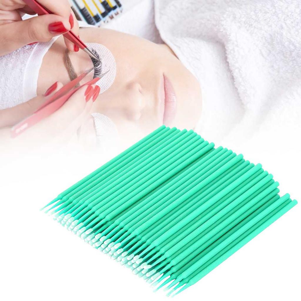 200pcs Grafted Eyelash Swab Cotton Swab Stick Micro Applicators Makeup BrushGreen