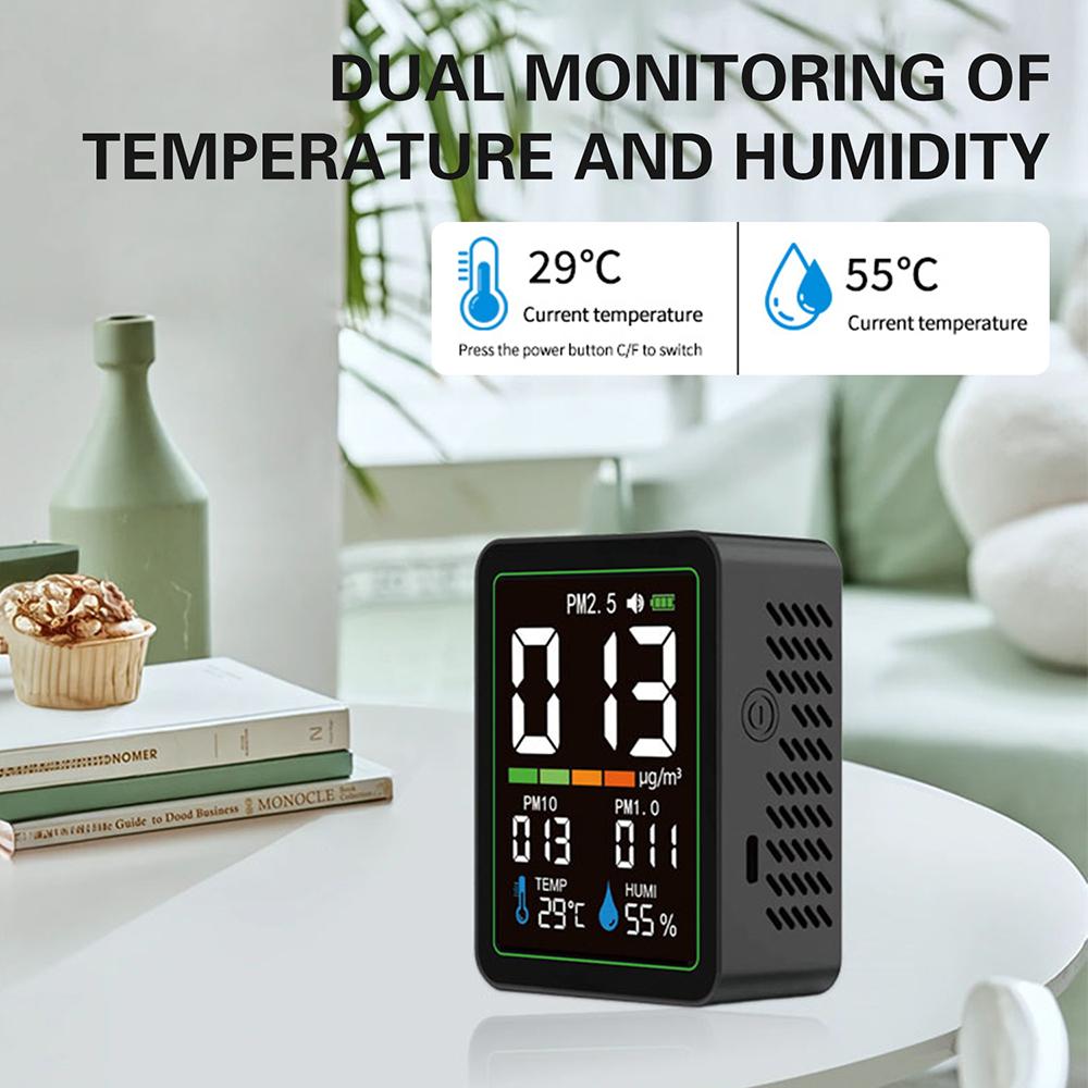5-in-1 Air Quality Monitor Temperature and Humidity Monitor PM2.5, PM1.0, PM10 Infrared Dust Air Quality Monitor Type-C Port